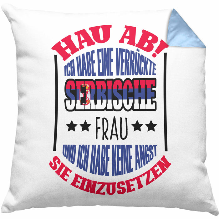 Lustige Serbe Kissen mit Füllung 40x40 Geschenk für Serbien-Liebhaber "Ich Habe Eine Serbische Frau" (Grau) Blau Trendation