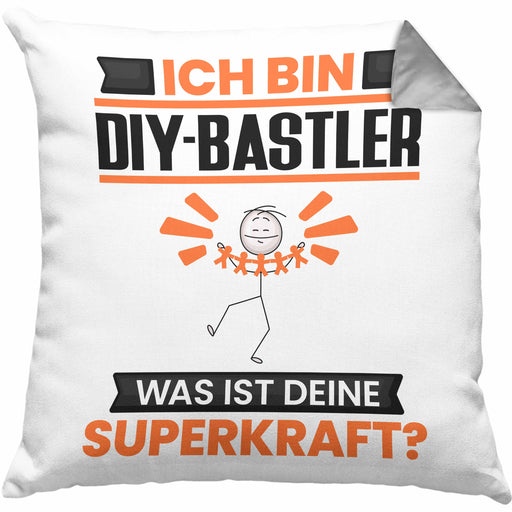 DIY-Bastler Kissen mit Füllung 40x40 Geschenk für DIY-Bastler Geburtstag Lustiger Spruch Was Ist Deine Superkraft (Grau) Grau Trendation