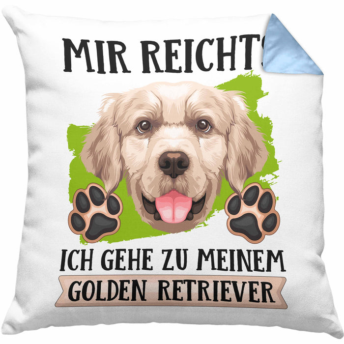 Golden Retriever Besitzer Kissen mit Füllung 40x40 Geschenk Lustiger Spruch Geschenkidee Mir Reichts Ich Geh Zu Meinem Golden Retriever (Grau) Blau Trendation