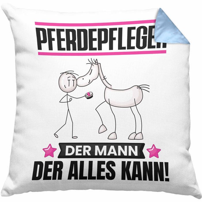 Pferdepfleger Kissen mit Füllung 40x40 Geschenk für Pferdepfleger Der Mann Der Alles Kann Geschenkidee zum Geburtstag (Grau) Blau Trendation