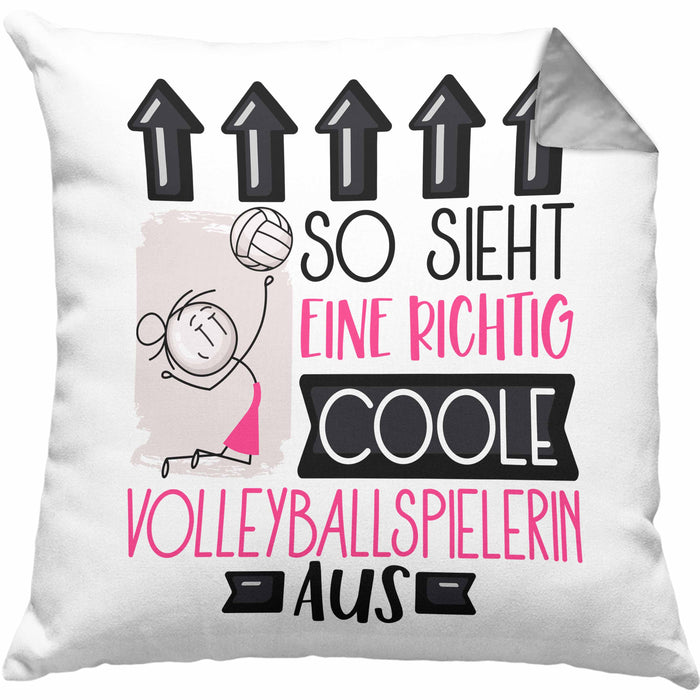 Volleyballspielerin Geschenk Kissen mit Füllung 40x40 Lustig Geschenkidee für Volleyballspielerin Geburtstag So Sieht Eine Richtig Coole Volleyballspielerin Aus Frauen Spruch (Grau) Grau Trendation