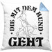 Die Mit Dem Hund Geht Kissen mit Füllung 40x40 Geschenk für Frauchen Hundebesitzerin Geschenkidee (Grau) Blau Trendation