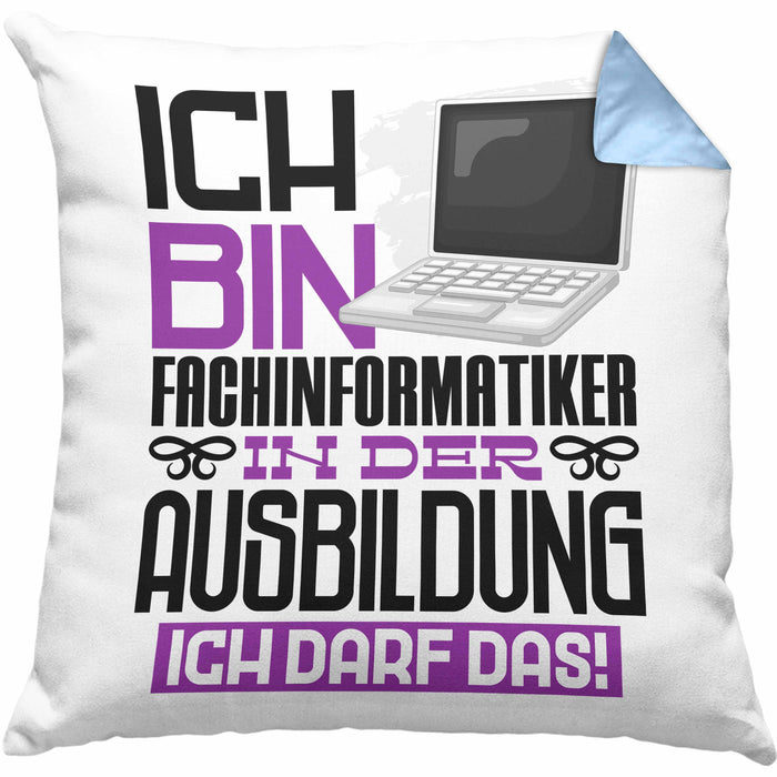 Fachinformatiker Ausbildung Kissen mit Füllung 40x40 Geschenk Ich Bin Fachinformatiker In Der Ausbildung Ich Darf Das Geschenkidee Spruch (Grau) Blau Trendation