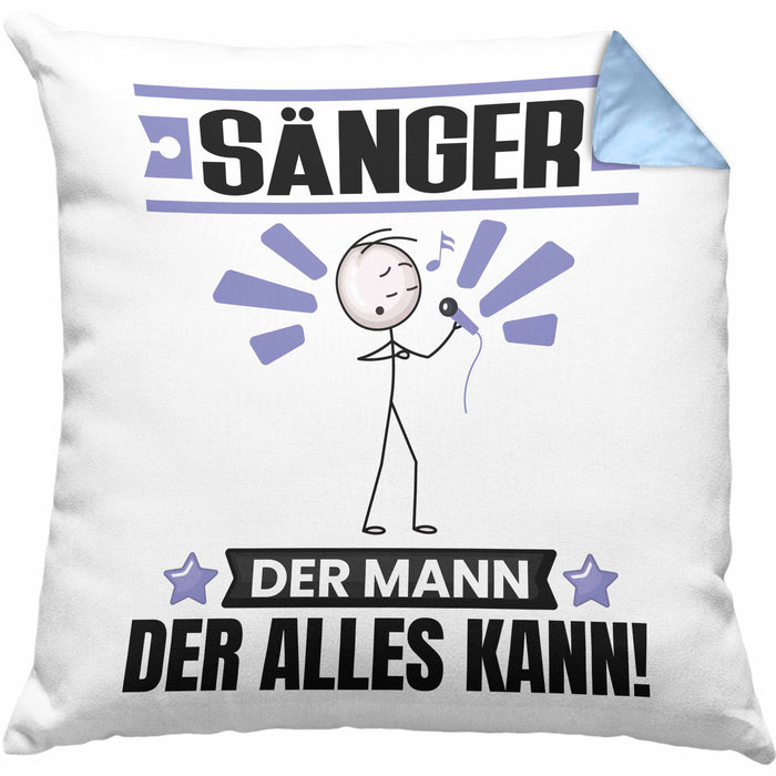 Sänger Kissen mit Füllung 40x40 Geschenk für Sänger Der Mann Der Alles Kann Geschenkidee zum Geburtstag (Grau) Blau Trendation