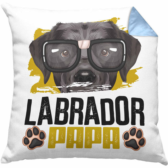Labrador Papa Besitzer Kissen mit Füllung 40x40 Geschenk Lustiger Spruch Geschenkidee Labrador Liebhaber (Grau) Blau Trendation