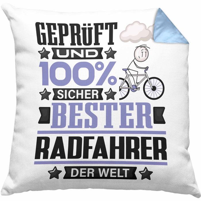 Radfahrer Geschenk Lustiger Spruch für Radfahrer Geschenkidee Bester Radfahrer Der WeltKissen mit Füllung 40x40 (Grau) Blau Trendation