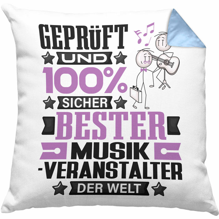 Musikveranstalter Geschenk Lustiger Spruch für Musikveranstalter Geschenkidee Bester Musikveranstalter Der WeltKissen mit Füllung 40x40 (Grau) Blau Trendation