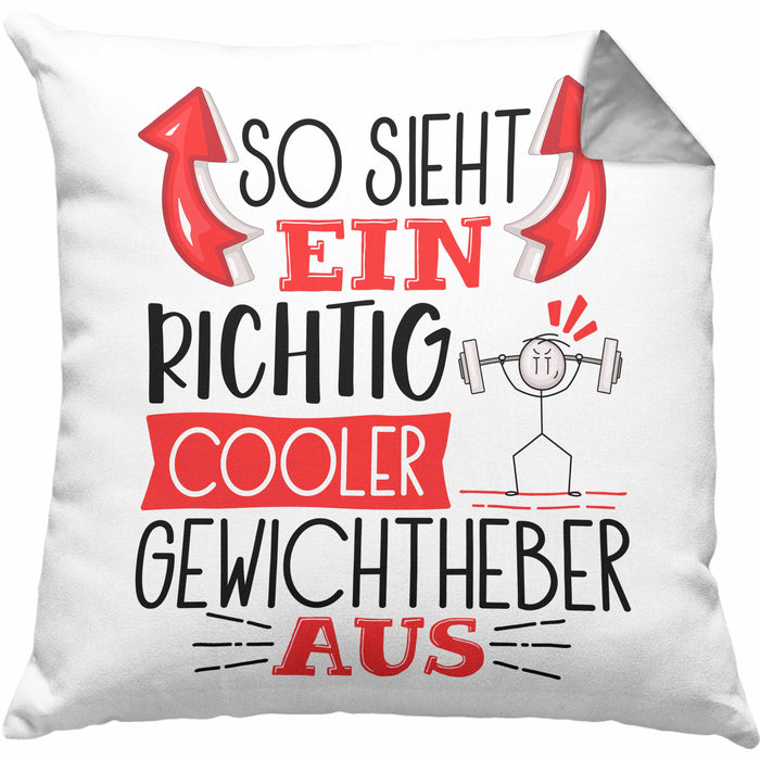 Gewichtheber Kissen mit Füllung 40x40 Geschenk So Sieht Ein Richtig Cooler Gewichtheber Aus Geschenkidee Spruch Lustig (Grau) Grau Trendation
