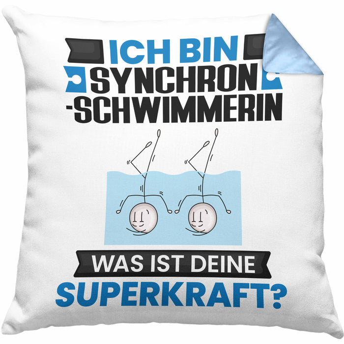 Synchronschwimmerin Kissen mit Füllung 40x40 Geschenk für Synchronschwimmerin Geburtstag Lustiger Spruch Was Ist Deine Superkraft (Grau) Blau Trendation