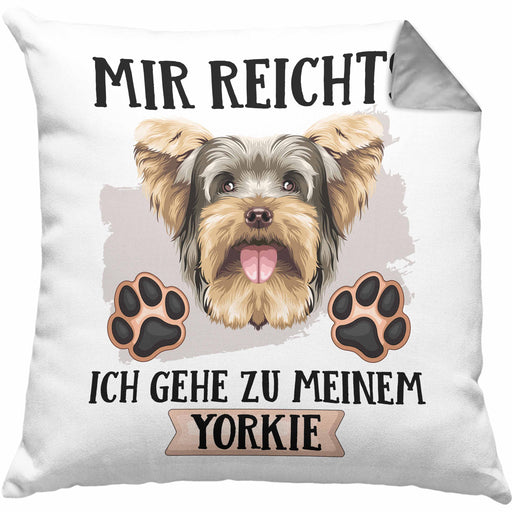 Yorkie Besitzer Kissen mit Füllung 40x40 Geschenk Lustiger Spruch Geschenkidee Mir Reichts Ich Geh Zu Meinem Yorkie (Grau) Grau Trendation
