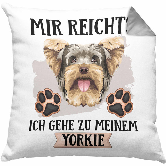 Yorkie Besitzer Kissen mit Füllung 40x40 Geschenk Lustiger Spruch Geschenkidee Mir Reichts Ich Geh Zu Meinem Yorkie (Grau) Grau Trendation