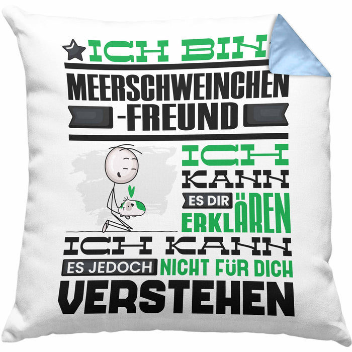 Meerschweinchenfreund Geschenk Kaffee-Kissen mit Füllung 40x40 Geschenkidee für Meerschweinchenfreund Ich Bin Meerschweinchenfreund Ich Kann Es Dir Erklären Jedoch Nicht Für Dich Verstehen Spruch Lustig (Grau) Blau Trendation