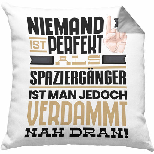 Spaziergänger Geschenk Kissen mit Füllung 40x40 Lustige Geschenkidee für Spaziergänger Geburtstag Niemand Ist Perfekt Aber Als Spaziergänger Ist Man Nah Dran (Grau) Grau Trendation