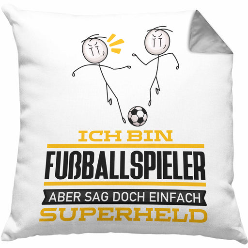 Fußballspieler Geschenk Kissen mit Füllung 40x40 Ich Bin Fußballspieler Aber Sag Doch Einfach Superheld Lustige Geschenkdiee für Fußballspieler (Grau) Grau Trendation