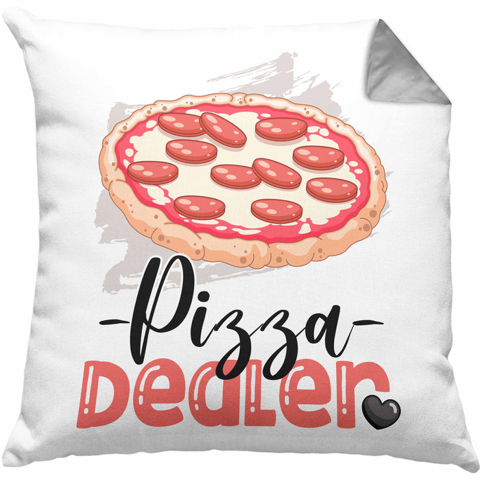 Pizza Dealer Kissen mit Füllung 40x40 Geschenk für Pizzabäcker Geburtstag Spruch Geschenkidee Beste Pizza Der welt (Grau) Grau Trendation