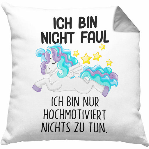 Lustige Ich Bin Nicht Faul Kissen mit Füllung 40x40 Mit Spruch Einhorn Geschenk Mama Freundin Kollegin Geschenkidee Arbeit Frauen (Grau) Grau Trendation