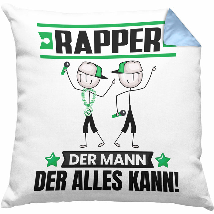 Rapper Kissen mit Füllung 40x40 Geschenk für Rapper Der Mann Der Alles Kann Geschenkidee zum Geburtstag (Grau) Blau Trendation