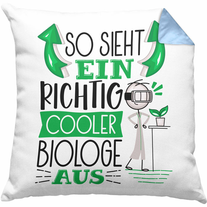 Biologe Kissen mit Füllung 40x40 Geschenk So Sieht Ein RIchtig Cooler Biologe Aus Geschenkidee Lustiger Spruch Geburtstag Biologie Student (Grau) Blau Trendation