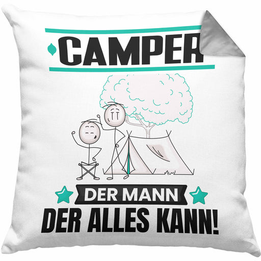 Camper Kissen mit Füllung 40x40 Geschenk für Camper Der Mann Der Alles Kann Geschenkidee zum Geburtstag (Grau) Grau Trendation