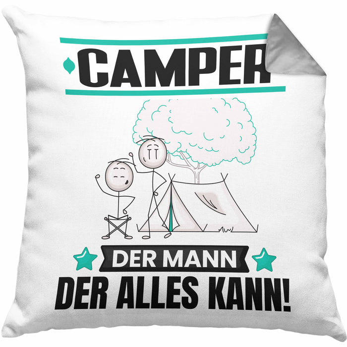 Camper Kissen mit Füllung 40x40 Geschenk für Camper Der Mann Der Alles Kann Geschenkidee zum Geburtstag (Grau) Grau Trendation