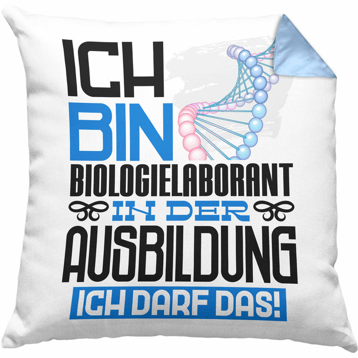 Biologielaborant Ausbildung Kissen mit Füllung 40x40 Geschenk Ich Bin Biologielaborant In Der Ausbildung Ich Darf Das Geschenkidee Spruch (Grau) Blau Trendation