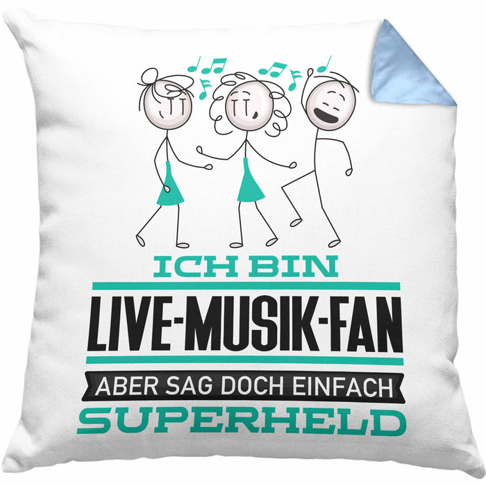 Live-Musik-Fan Geschenk Kissen mit Füllung 40x40 Ich Bin Live-Musik-Fan Aber Sag Doch Einfach Superheld Lustige Geschenkdiee für Live-Musik-Fan (Grau) Blau Trendation