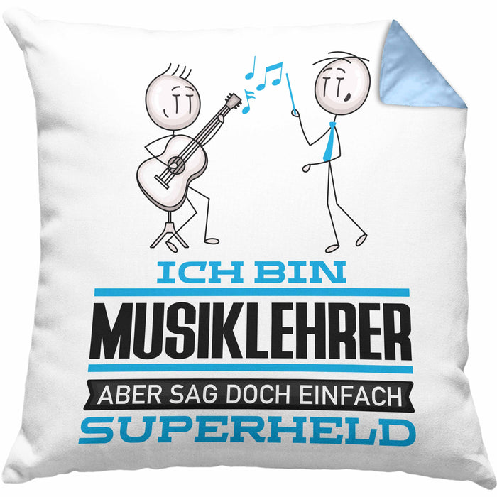 Musiklehrer Geschenk Kissen mit Füllung 40x40 Ich Bin Musiklehrer Aber Sag Doch Einfach Superheld Lustige Geschenkdiee für Musiklehrer (Grau) Blau Trendation
