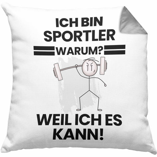 Sportler Geschenk Kissen mit Füllung 40x40 Lustiger Spruch Ich Bin Sportler Warum Weil Ich Es Kann Geschenkidee Bester Sportler Geburtstag (Grau) Grau Trendation