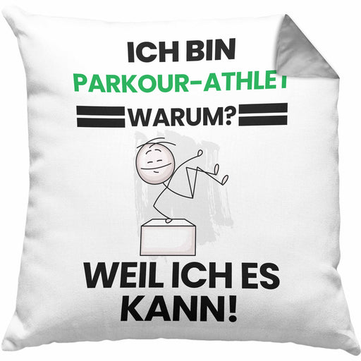 Parkour-Athlet Geschenk Kissen mit Füllung 40x40 Lustiger Spruch Ich Bin Parkour-Athlet Warum Weil Ich Es Kann Geschenkidee Bester Parkour-Athlet Geburtstag (Grau) Grau Trendation