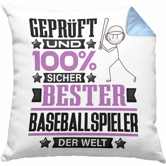 Baseballspieler Geschenk Lustiger Spruch für Baseballspieler Geschenkidee Bester Baseballspieler Der WeltKissen mit Füllung 40x40 (Grau) Blau Trendation