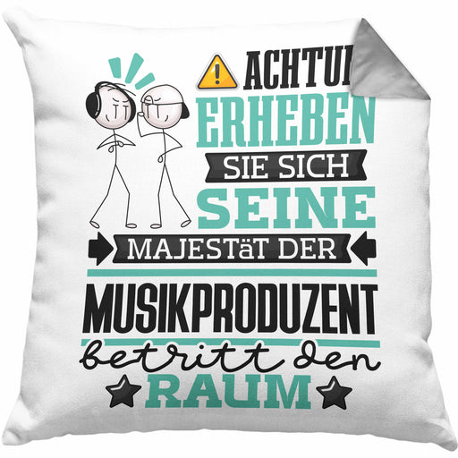 Musikproduzent Geschenk Kissen mit Füllung 40x40 Lustiger Spruch Erheben Sie Sich Der Musikproduzent Betritt den Raum (Grau) Grau Trendation