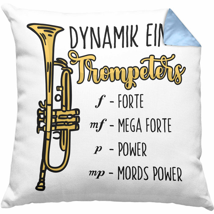 Lustige Trompete Kissen mit Füllung 40x40 Geschenk für Trompeten-Spieler (Grau) Blau Trendation