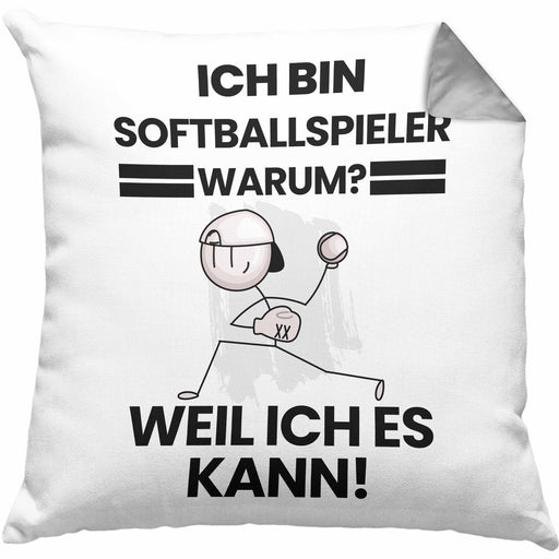 Softballspieler Geschenk Kissen mit Füllung 40x40 Lustiger Spruch Ich Bin Softballspieler Warum Weil Ich Es Kann Geschenkidee Bester Softballspieler Geburtstag (Grau) Grau Trendation
