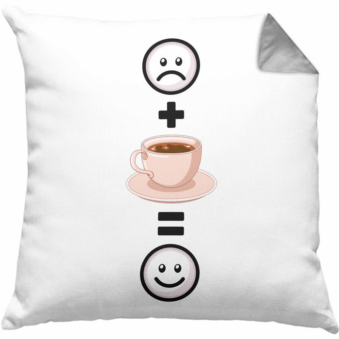 Kaffee Kissen mit Füllung 40x40 Geschenk für Kaffeetrinker Lustige Geschenkidee :( + = :) Geburtstag (Grau) Grau Trendation