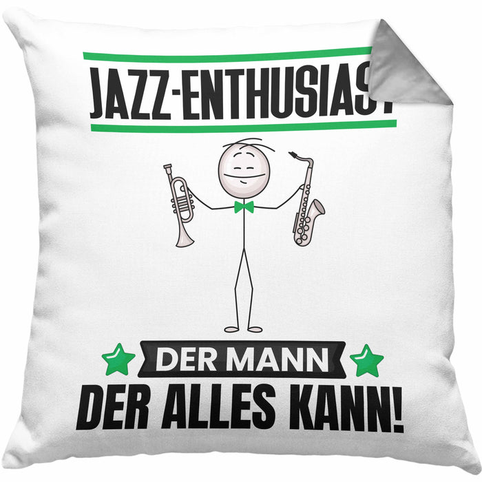 Jazz-Enthusiast Kissen mit Füllung 40x40 Geschenk für Jazz-Enthusiast Der Mann Der Alles Kann Geschenkidee zum Geburtstag (Grau) Grau Trendation