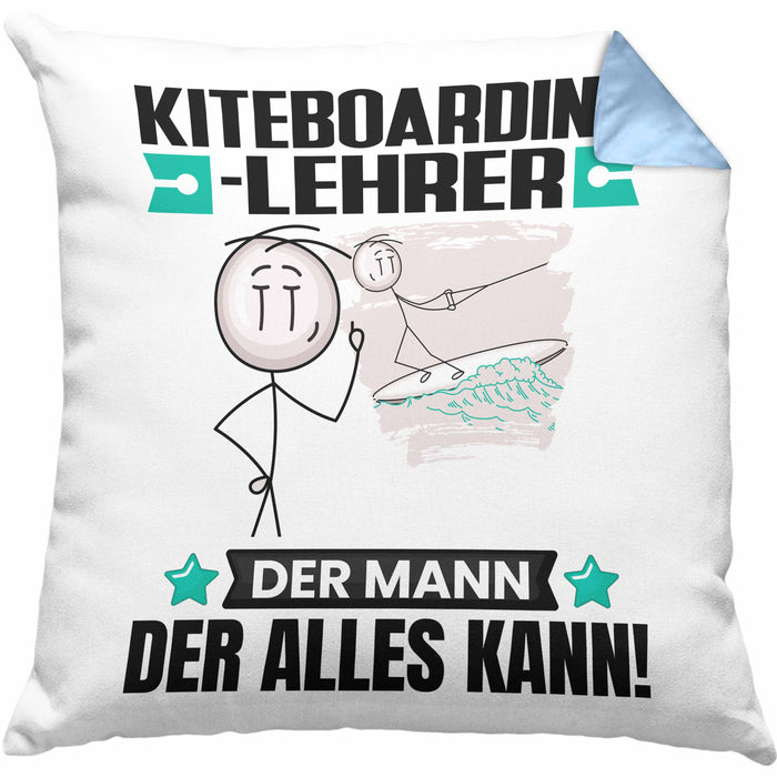 Kiteboarding-Lehrer Kissen mit Füllung 40x40 Geschenk für Kiteboarding-Lehrer Der Mann Der Alles Kann Geschenkidee zum Geburtstag (Grau) Blau Trendation