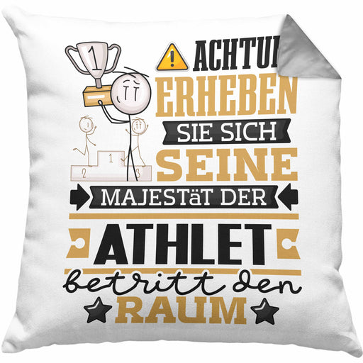 Athlet Geschenk Kissen mit Füllung 40x40 Lustiger Spruch Erheben Sie Sich Der Athlet Betritt den Raum (Grau) Grau Trendation