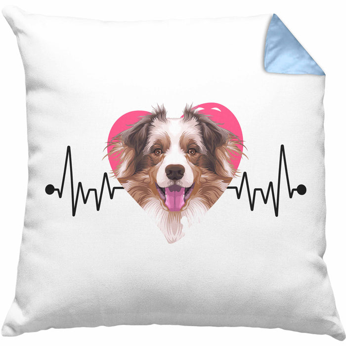 Australian Shepherd Besitzer Kissen mit Füllung 40x40 Geschenk Lustiger Spruch Geschenkidee Herzschlag Australian Shepherd (Grau) Blau Trendation