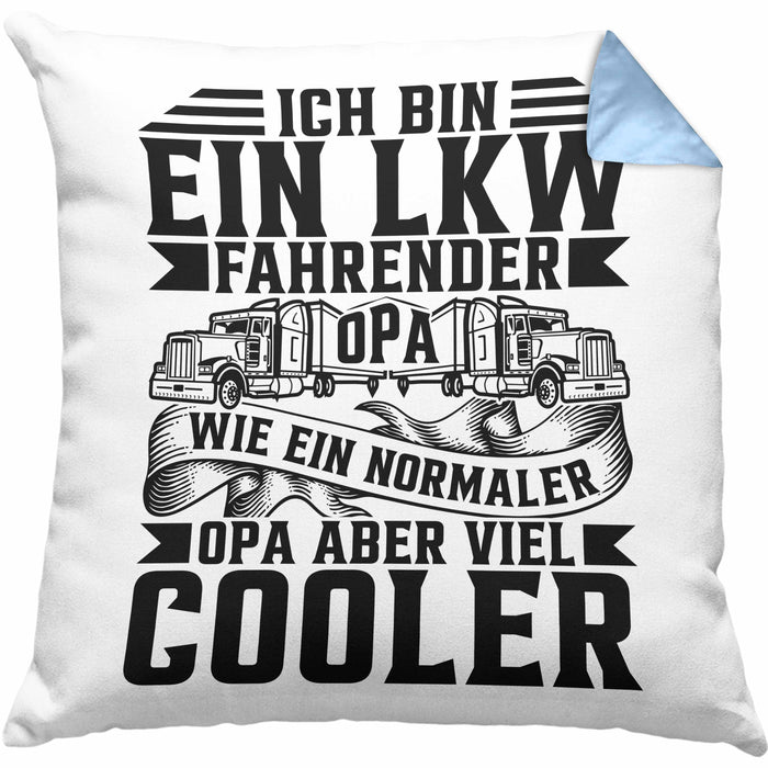 LKW Opa Kissen mit Füllung 40x40 Geschenk Ich Bin Ein LKW Fahrender Opa Wie Ein Normaler Opa Nur Viel Cooler Vatertag (Grau) Blau Trendation