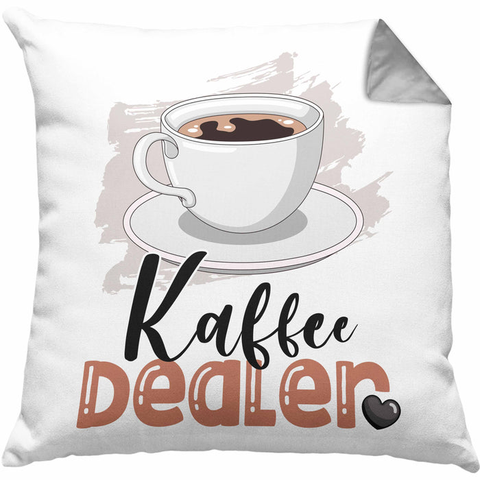 Kaffee Dealer Kissen mit Füllung 40x40 Geschenk für Barista Geburtstag Spruch Geschenkidee Kaffeeverkäufer (Grau) Grau Trendation
