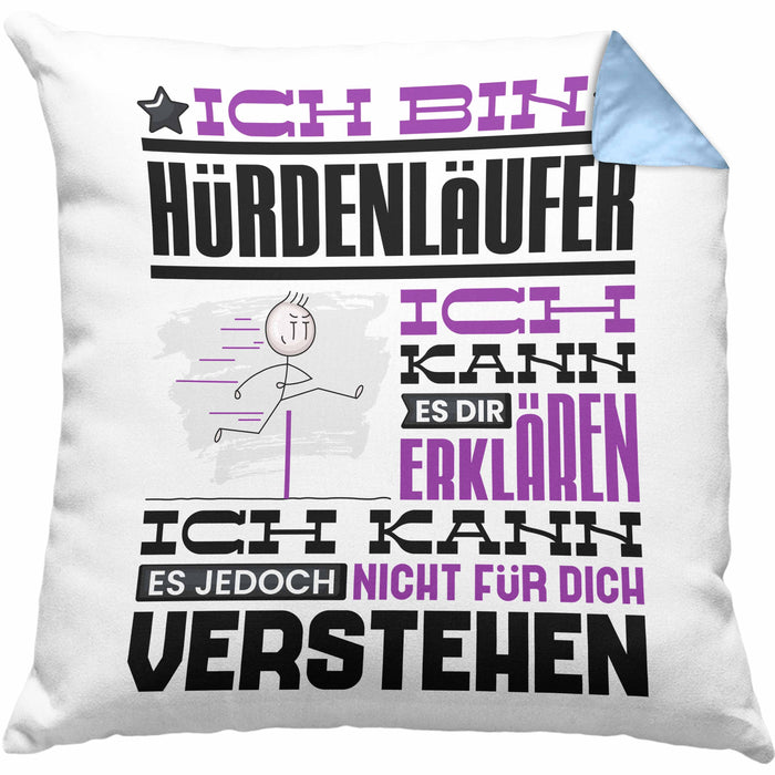 Hürdenläufer Geschenk Kaffee-Kissen mit Füllung 40x40 Geschenkidee für Hürdenläufer Ich Bin Hürdenläufer Ich Kann Es Dir Erklären Jedoch Nicht Für Dich Verstehen Spruch Lustig (Grau) Blau Trendation