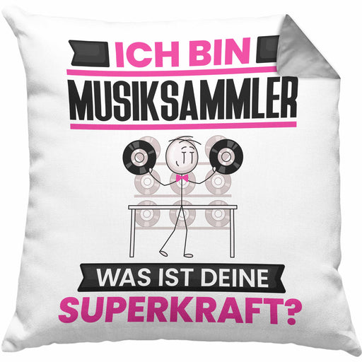 Musiksammler Kissen mit Füllung 40x40 Geschenk für Musiksammler Geburtstag Lustiger Spruch Was Ist Deine Superkraft (Grau) Grau Trendation
