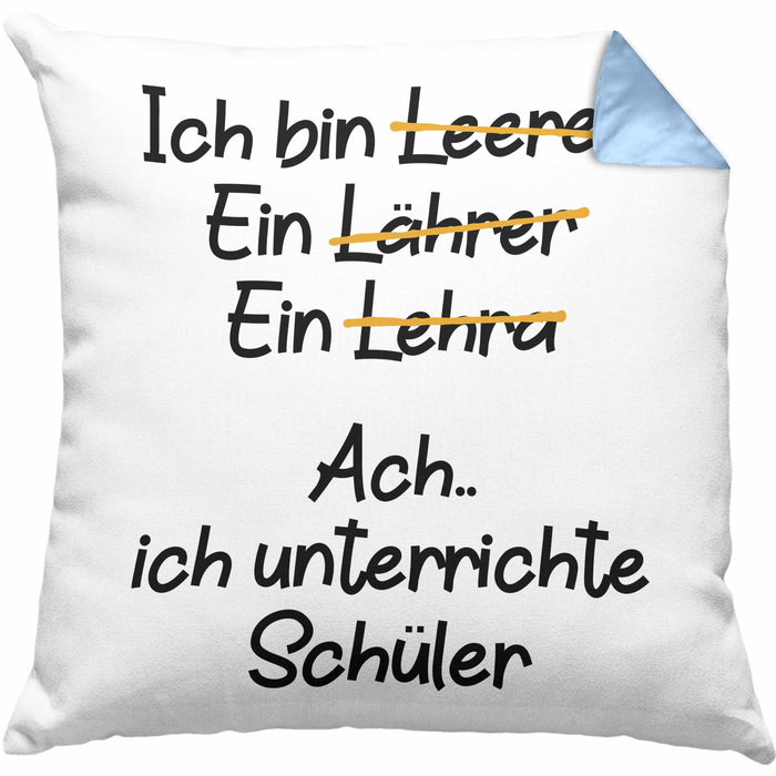 Lehrer Kissen mit Füllung 40x40 Geschenk mit Spruch Lehrer Geschenkidee Lustig Sprüche (Grau) Blau Trendation