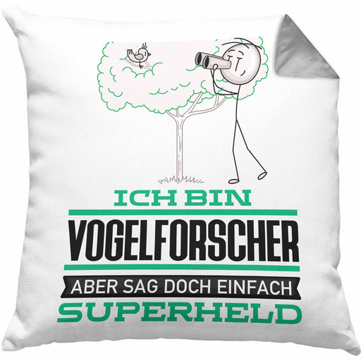 Vogelforscher Geschenk Kissen mit Füllung 40x40 Ich Bin Vogelforscher Aber Sag Doch Einfach Superheld Lustige Geschenkdiee für Vogelforscher (Grau) Grau Trendation