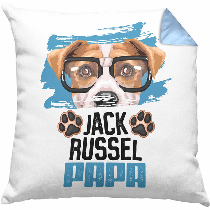 Jack Russell Papa Besitzer Kissen mit Füllung 40x40 Geschenk Lustiger Spruch Geschenkidee Jack Russell Liebhaber (Grau) Blau Trendation
