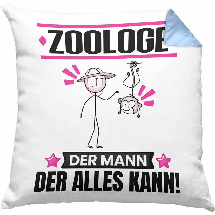 Zoologe Kissen mit Füllung 40x40 Geschenk für Zoologe Der Mann Der Alles Kann Geschenkidee zum Geburtstag (Grau) Blau Trendation