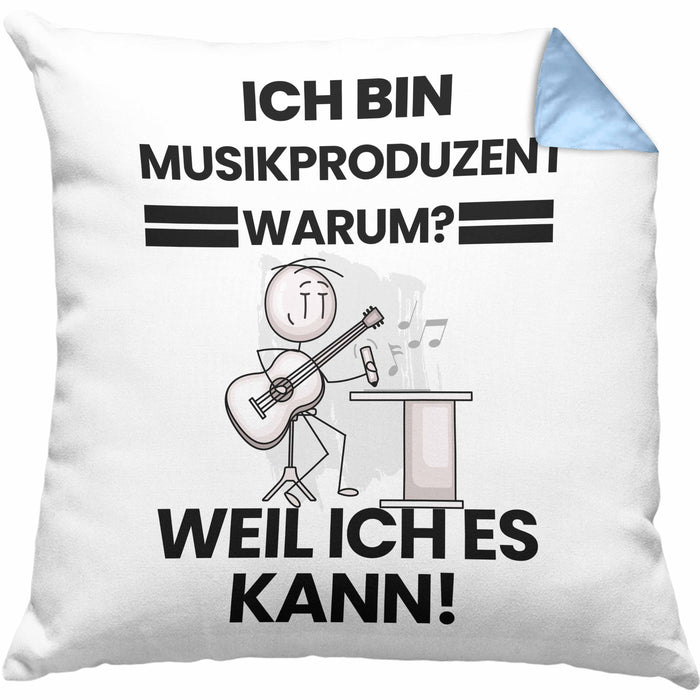 Musikproduzent Geschenk Kissen mit Füllung 40x40 Lustiger Spruch Ich Bin Musikproduzent Warum Weil Ich Es Kann Geschenkidee Bester Musikproduzent Geburtstag (Grau) Blau Trendation