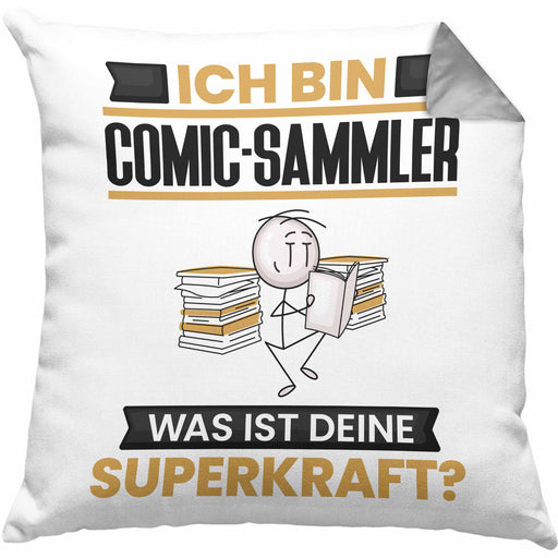 Comic-Sammler Kissen mit Füllung 40x40 Geschenk für Comic-Sammler Geburtstag Lustiger Spruch Was Ist Deine Superkraft (Grau) Grau Trendation