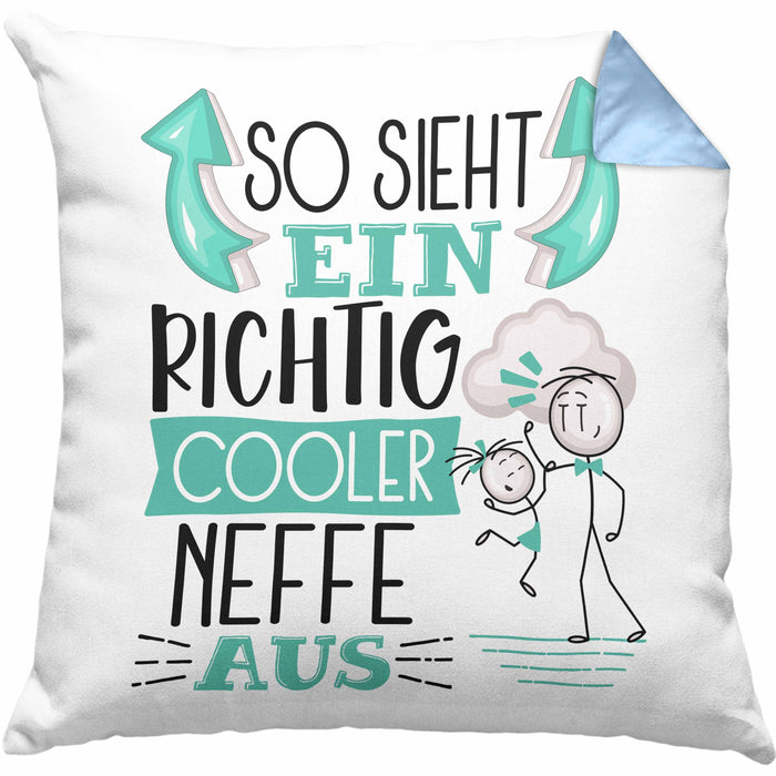 Neffe Kissen mit Füllung 40x40 Geschenk So Sieht Ein RIchtig Cooler Neffe Aus Geschenkidee Lustiger Spruch Geburtstag (Grau) Blau Trendation