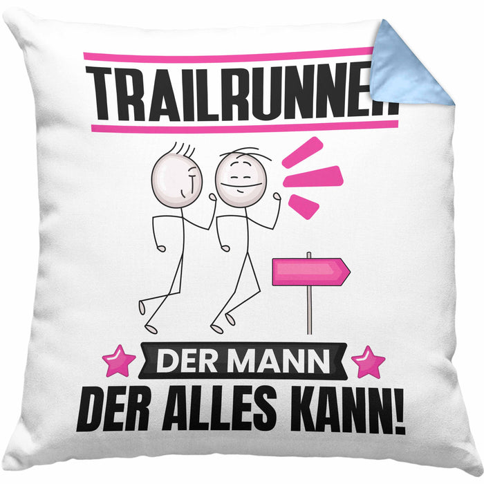 Trailrunner Kissen mit Füllung 40x40 Geschenk für Trailrunner Der Mann Der Alles Kann Geschenkidee zum Geburtstag (Grau) Blau Trendation